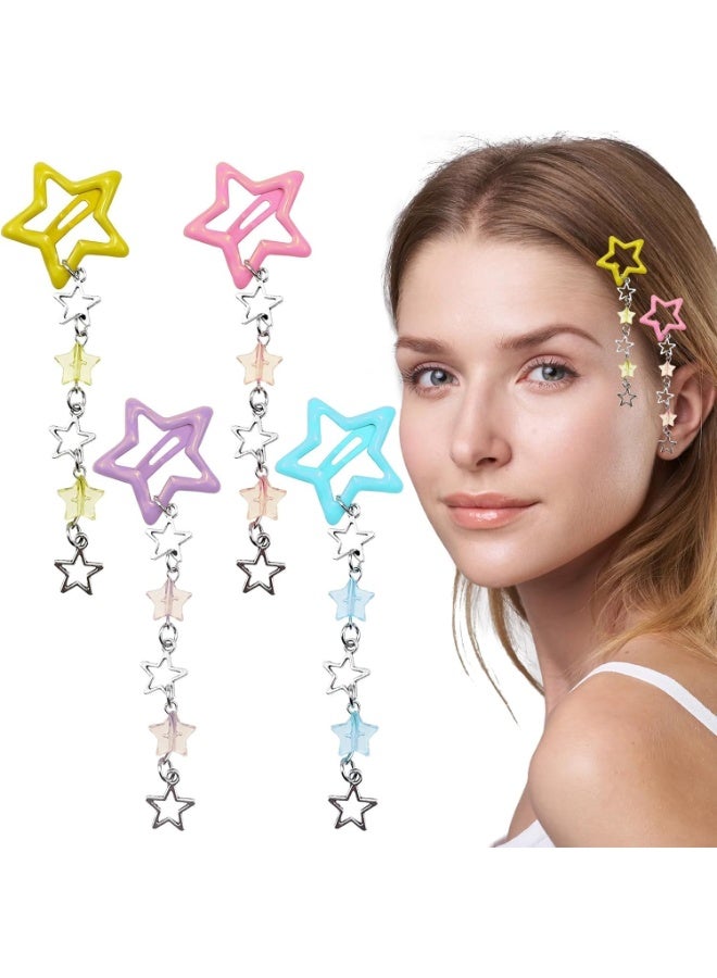 CLENEA 8Pcs Tassel Star Hair Clips, Y2K Non-Slip Beaded Pendant Barrettes for Women Girls, Cute Kawaii Hairpins, for Toddlers Kids, Pink, Yellow, Purple, Blue - Image 1
